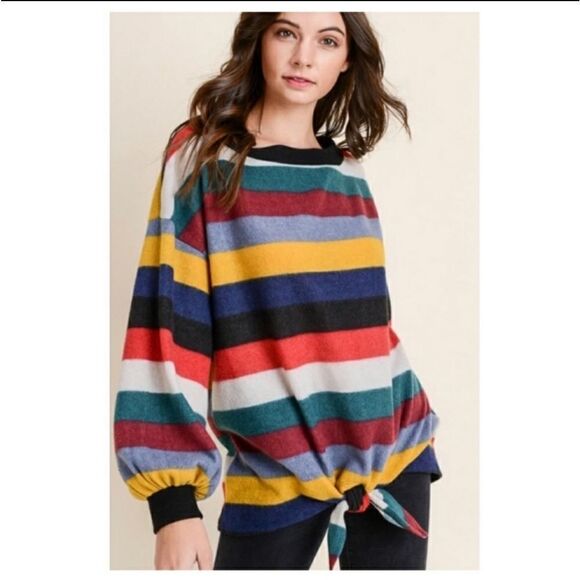 Soft and Warm Color Block Striped Fleece Top - Picture 2 of 10